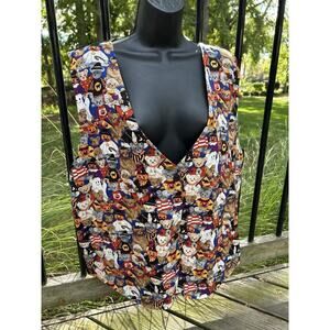 111 MAIN Vintage Halloween Button Vest 2XL XXL Teacher Pumpkin Teddy Bear USA